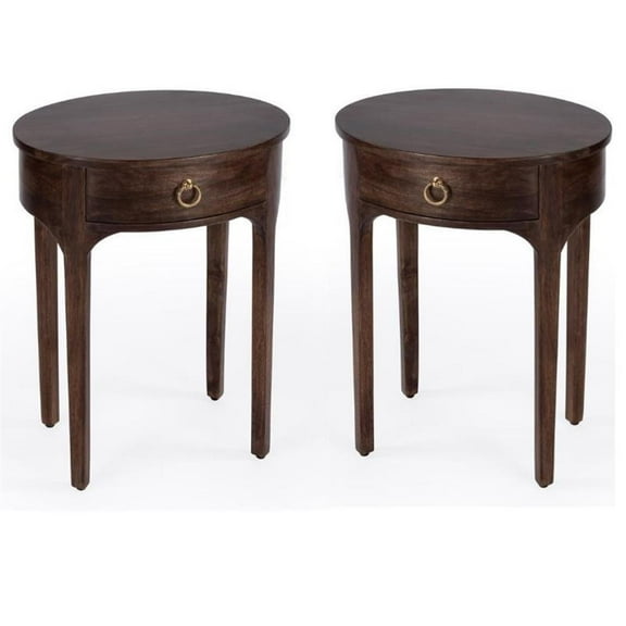 Home Square Transitional Mango Wood End Table in Dark Brown - Set of 2