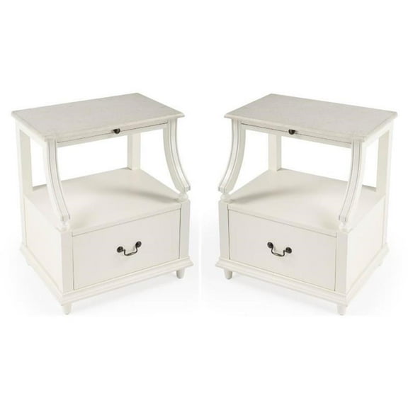 Home Square Transitional Marble Nightstand in White - Set of 2