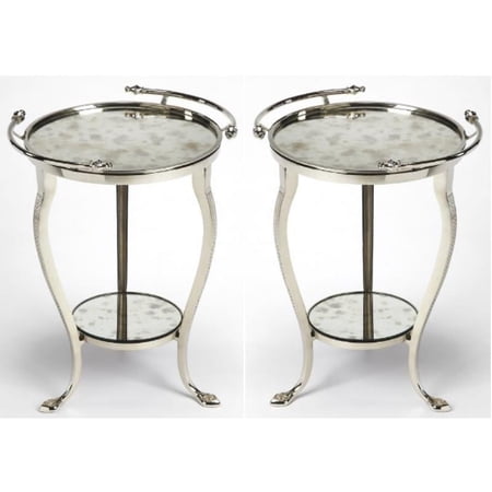 Home Square Transitional Metal and Mirror End Table - Set of 2