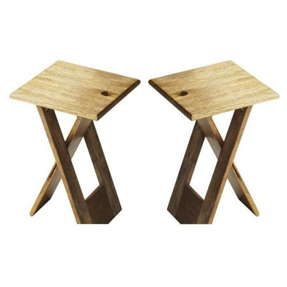 Home Square Transitional Wood Folding Table in Natural Finish - Set of 2