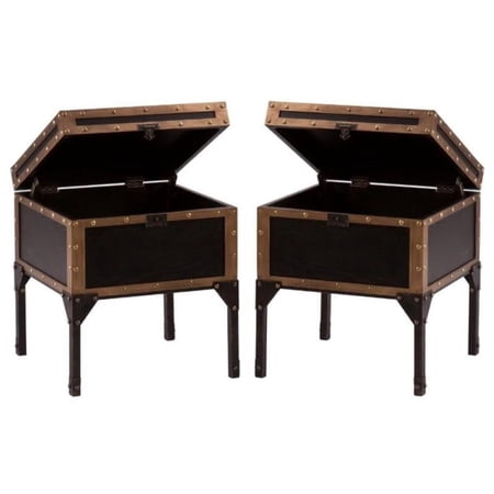 Home Square Travel Trunk End Table in Black - Set of 2