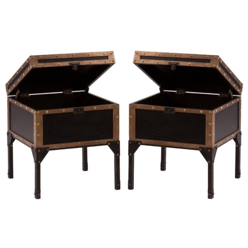 Home Square Travel Trunk End Table in Black Set of 2