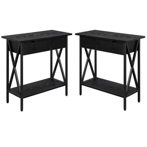 Home Square Tucson Electric Flip Top Table in Black Wood Finish - Set of 2