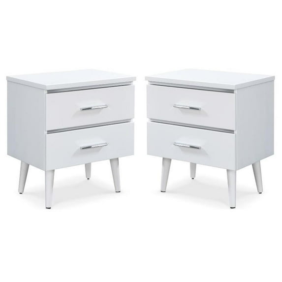 Home Square Two Deep Drawer Side Table in White Finish - Set of 2