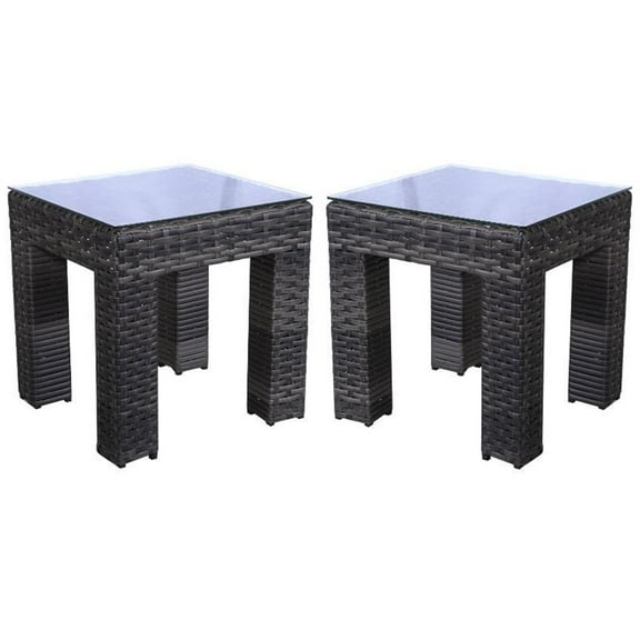Home Square Two Tone Wicker Rattan End Table in Glass Top - Set of 2