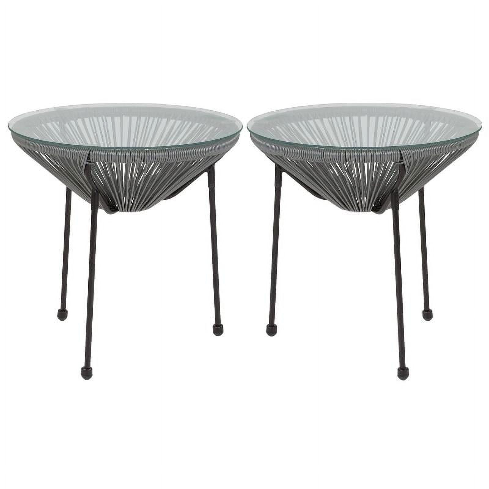 Home Square Valencia Glass Top Patio End Table in Gray and Black Set