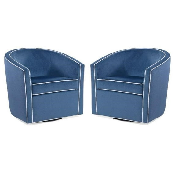 Home Square Velvet Barrel Swivel Chair in Blue and Cream - Set of 2