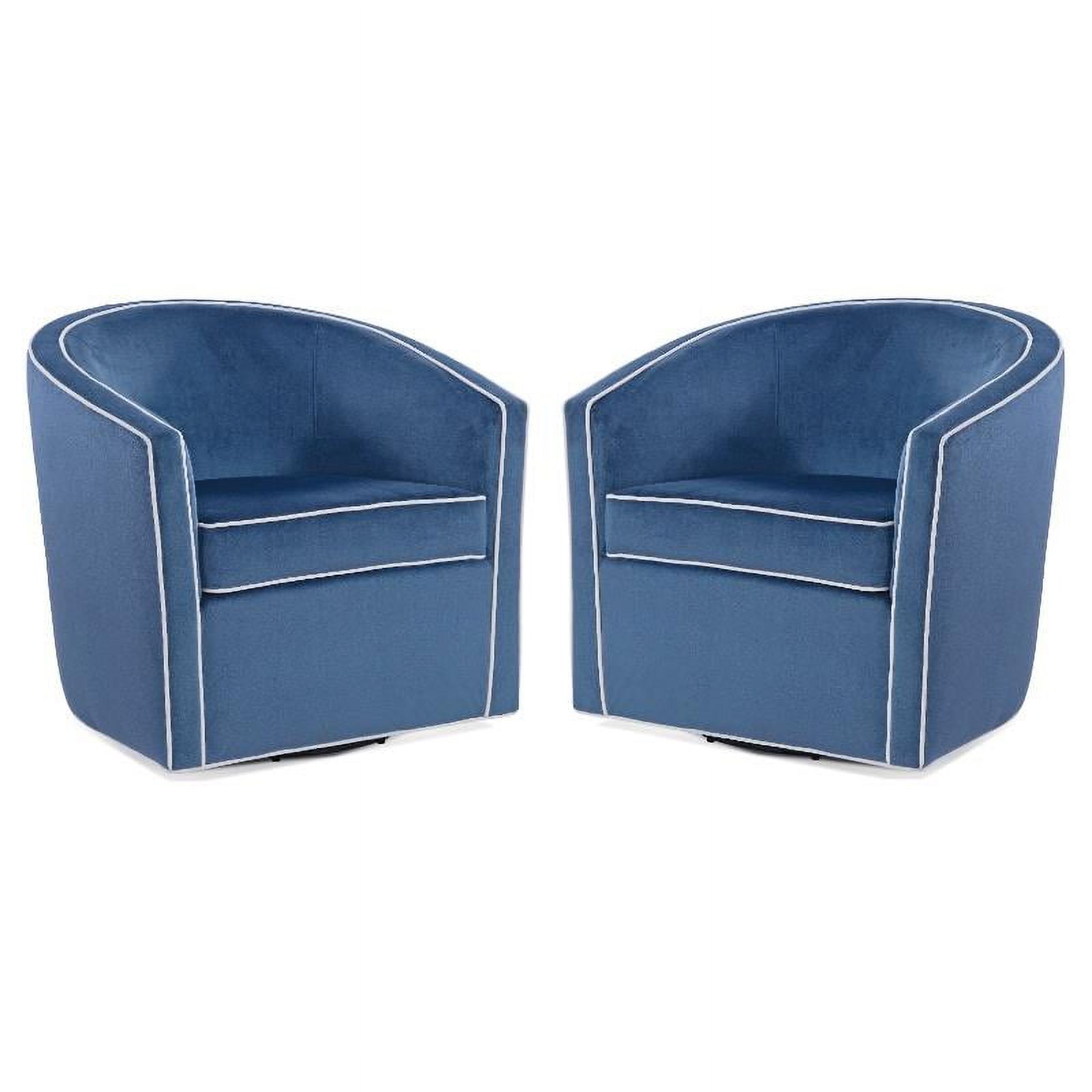 Home Square Velvet Barrel Swivel Chair in Blue and Cream Set of 2