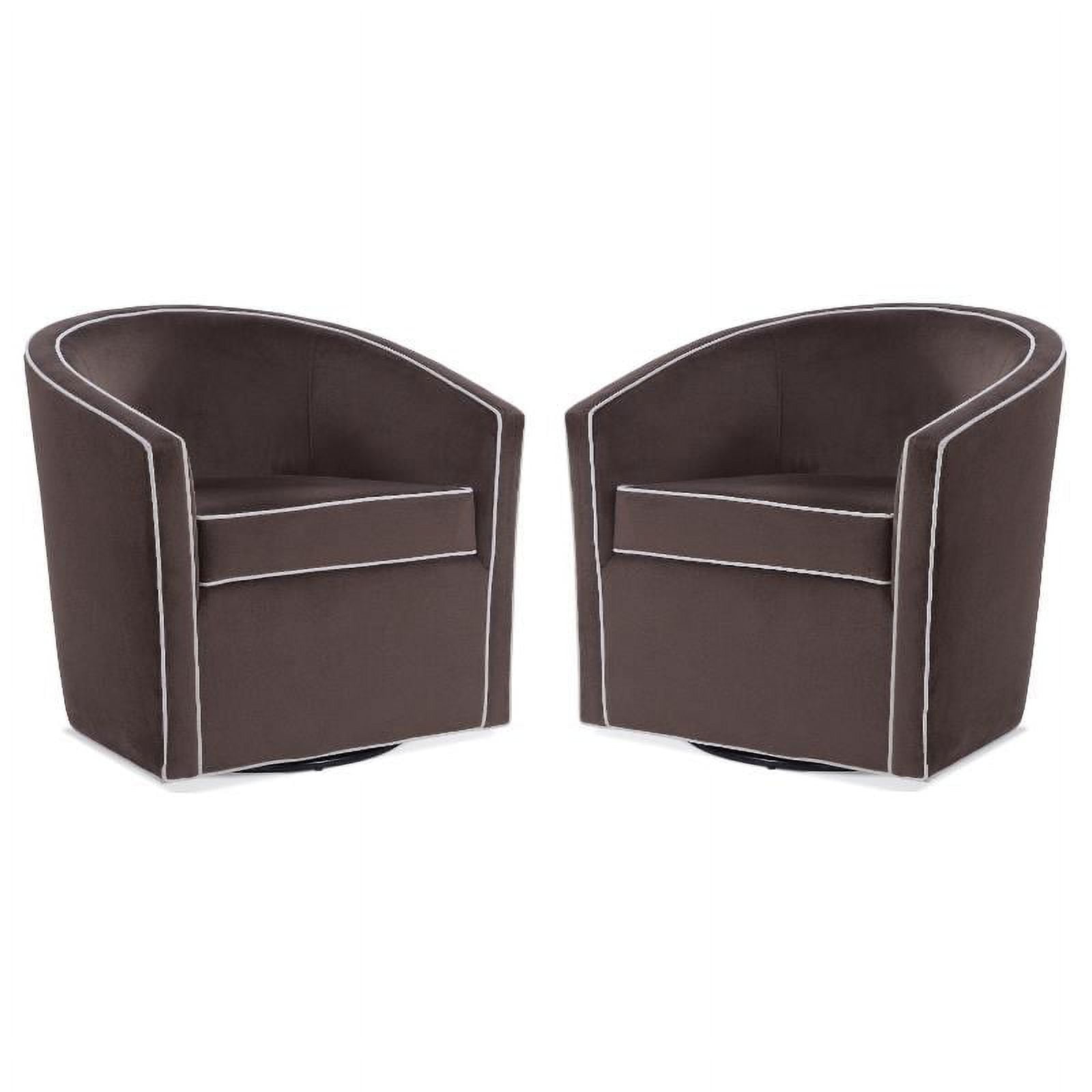 Home Square Velvet Barrel Swivel Chair in Brown and Cream Set of 2