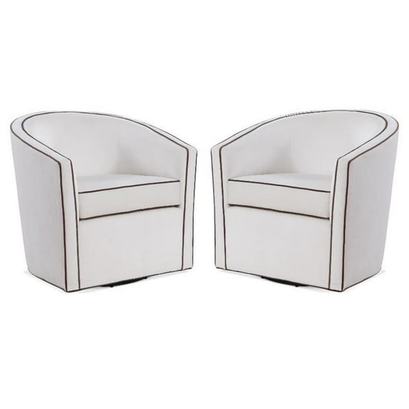 Home Square Velvet Barrel Swivel Chair in Cream and Brown - Set of 2