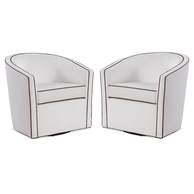 Home Square Velvet Barrel Swivel Chair in Cream and Brown Set of 2