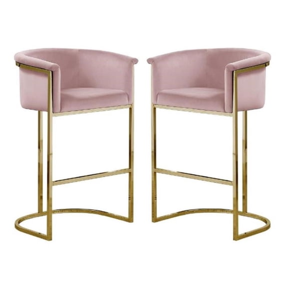 Home Square Velvet Barstool with Chrome Base in Pink - Set of 2