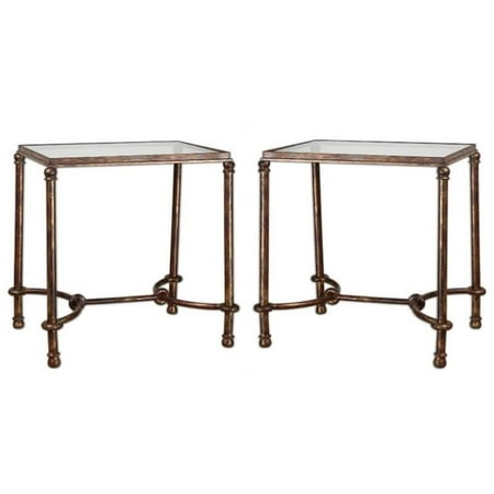 Home Square Warring Iron End Table in Rustic Bronze Patina - Set of 2