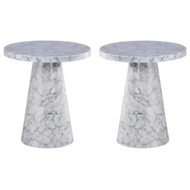 Home Square White Faux Marble 20" Round End Table - Set of 2