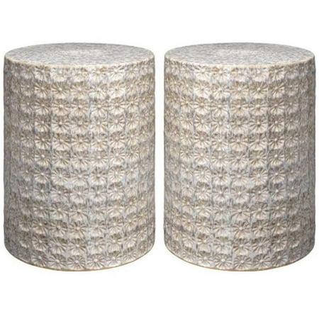 Home Square Wildflower Coastal Ceramic Side Table in Cream - Set of 2