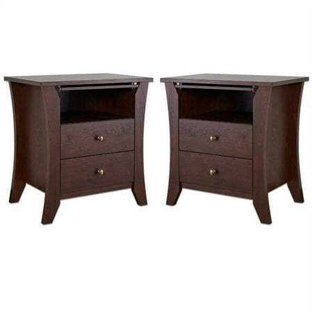 Home Square Wood 2-Drawer End Table with Tray in Vintage Walnut - Set of 2