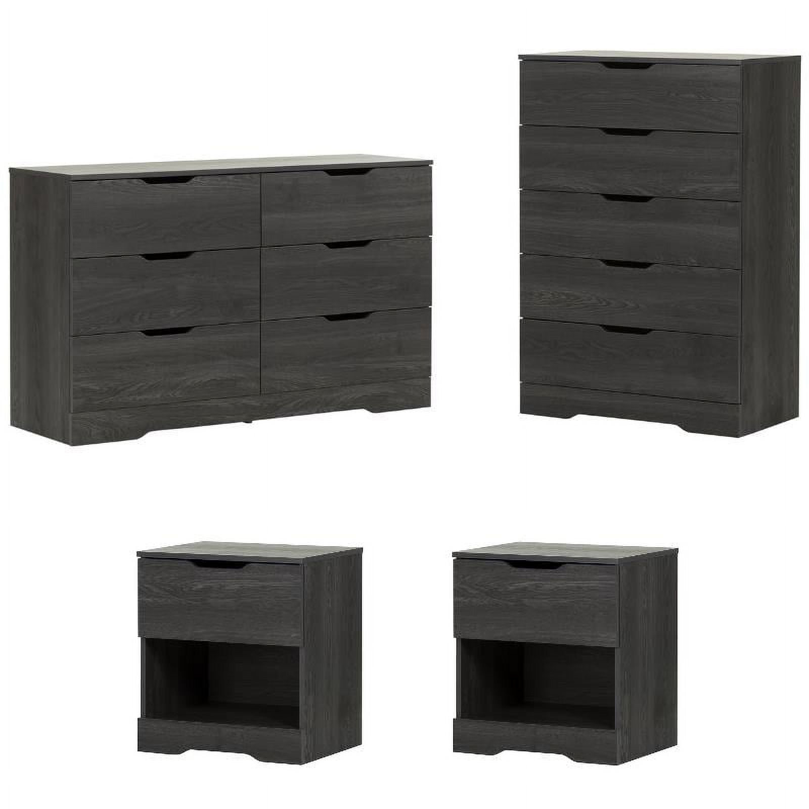 Home Square Wood 4pc Bedroom Set with 2 Nightstand Dresser and Chest in Gray Oak