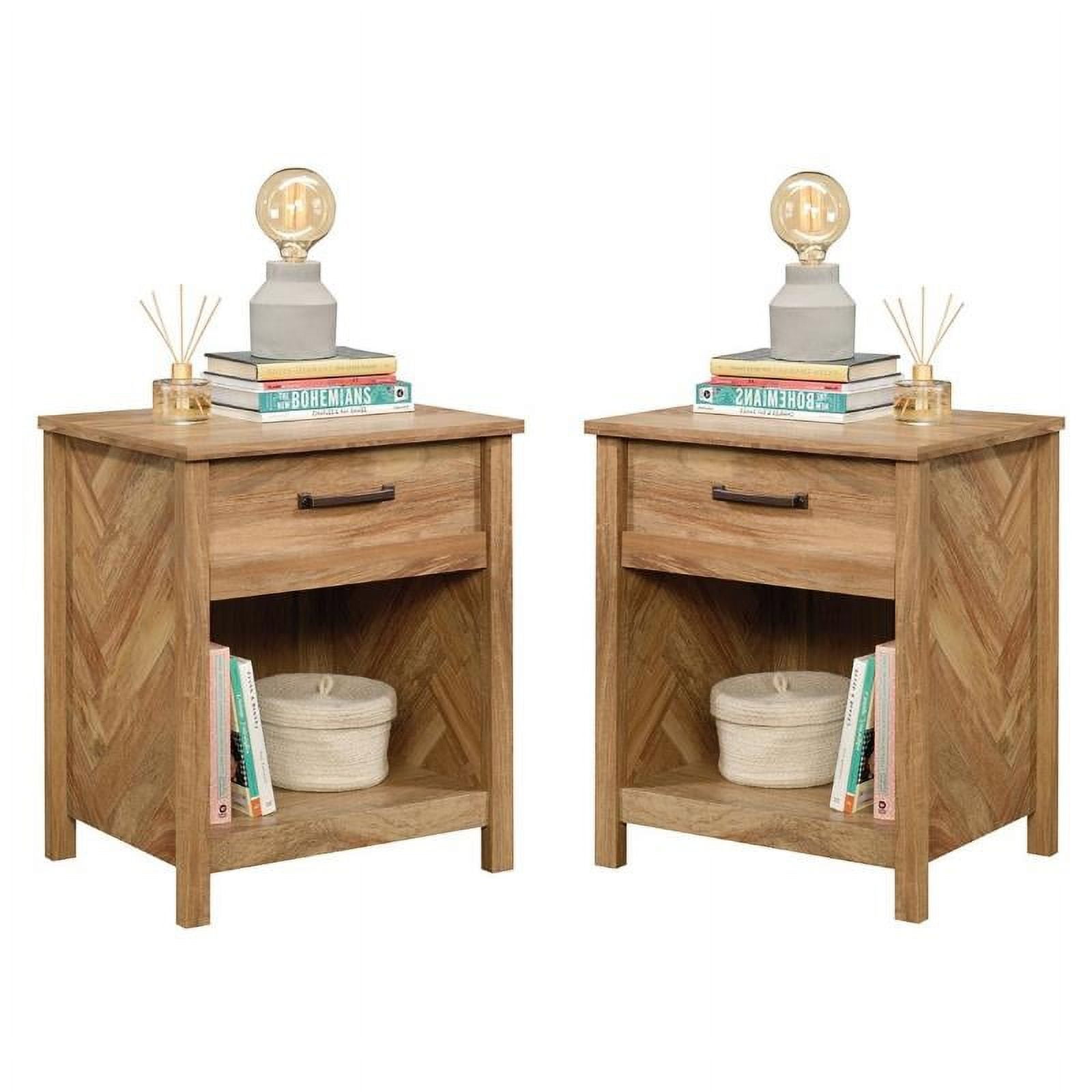 Sindoori Mango Brown 1-Drawer Nightstand with Herringbone Pattern
