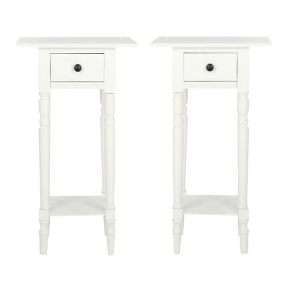 Home Square Wood End Table in Distressed Cream - Set of 2