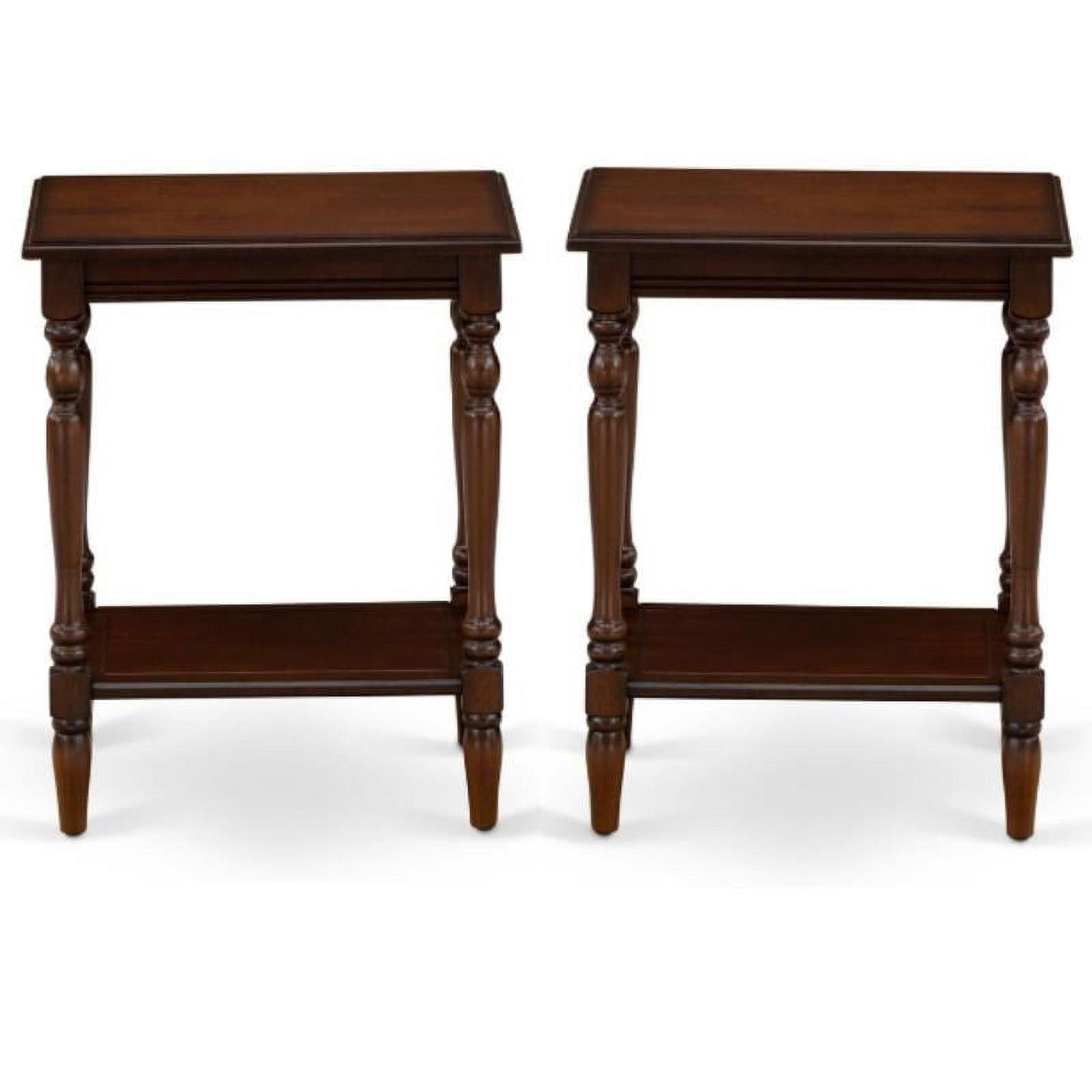 Home Square Wood End Table w & Open Storage in Antique Mahogany Set