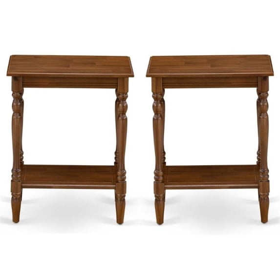 Home Square Wood End Table with Open Storage in Antique Walnut - Set of 2