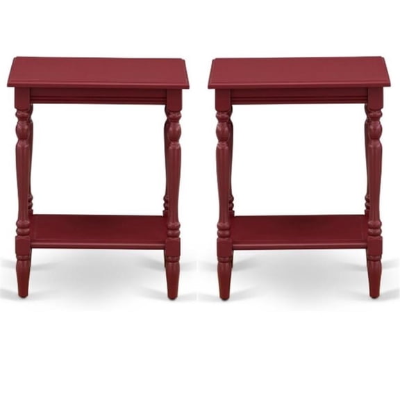 Home Square Wood End Table with Open Storage in Burgundy Red - Set of 2