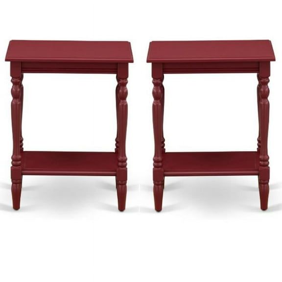 Home Square Wood End Table with Open Storage in Burgundy Red - Set of 2