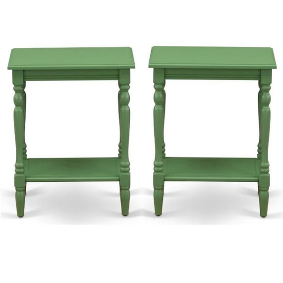 Home Square Wood End Table with Open Storage in Clover Green - Set of 2