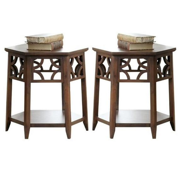 Home Square Wood Hexagon End Table in Brown - Set of 2