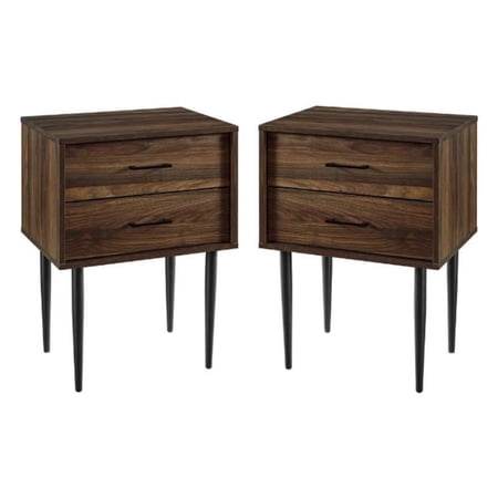 Home Square Wood Modern End Table with Metal Handles in Dark Walnut - Set of 2