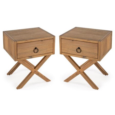 Home Square Wood One Drawer End Table in Natural Finish - Set of 2