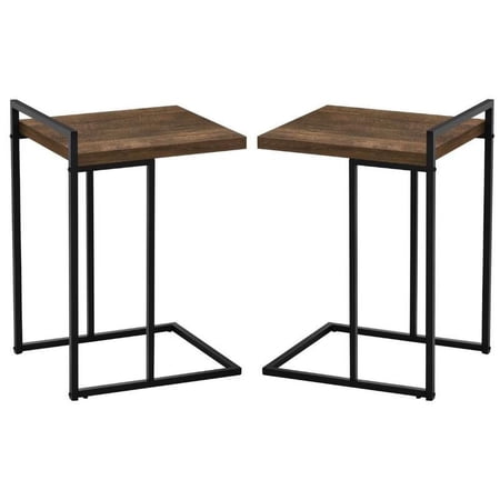 Home Square Wood Panel Top C Side Table in Reclaimed Brown and Black - Set of 2