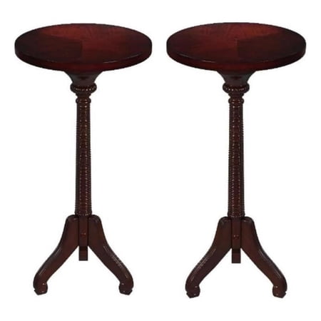 Home Square Wood Pedestal Table in Cherry Brown Finish - Set of 2