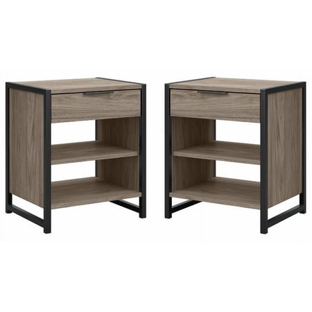 Home Square Wood Small End Table with Drawer in Modern Hickory - Set of 2