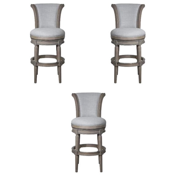 Home Square Wood Swivel Barstool with High Back in Weathered Gray - Set of 3