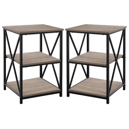 Home Square Wood Top X Frame End Table in Dark Taupe and Black - Set of 2