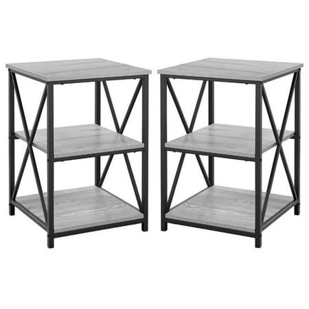 Home Square Wood Top X Frame End Table in Gray and Black - Set of 2