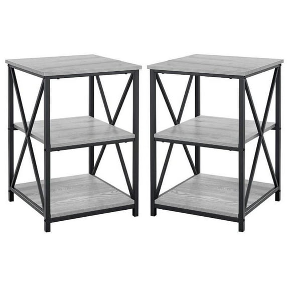 Home Square Wood Top X Frame End Table in Gray and Black - Set of 2