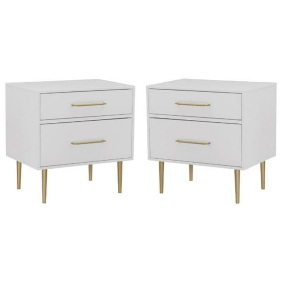 Home Square Wood Two Drawer Nightstand in White Finish - Set of 2