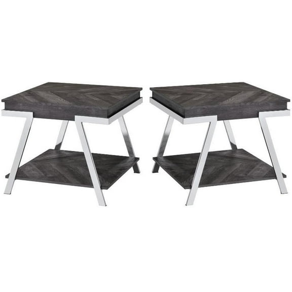Home Square Wood and Laminate End Table in Dark Gray - Set of 2