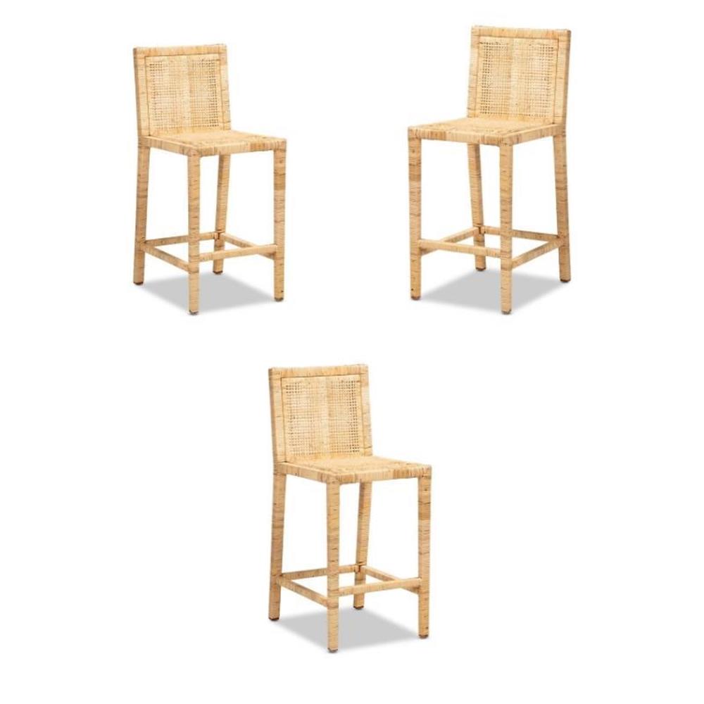 Square Rattan Stool Home Square 3 Piece Handmade Wood and Rattan 26