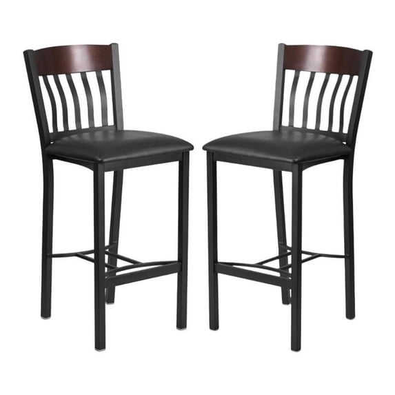 Home Square Wooden Restaurant Bar Stool in Black Finish - Set of 2