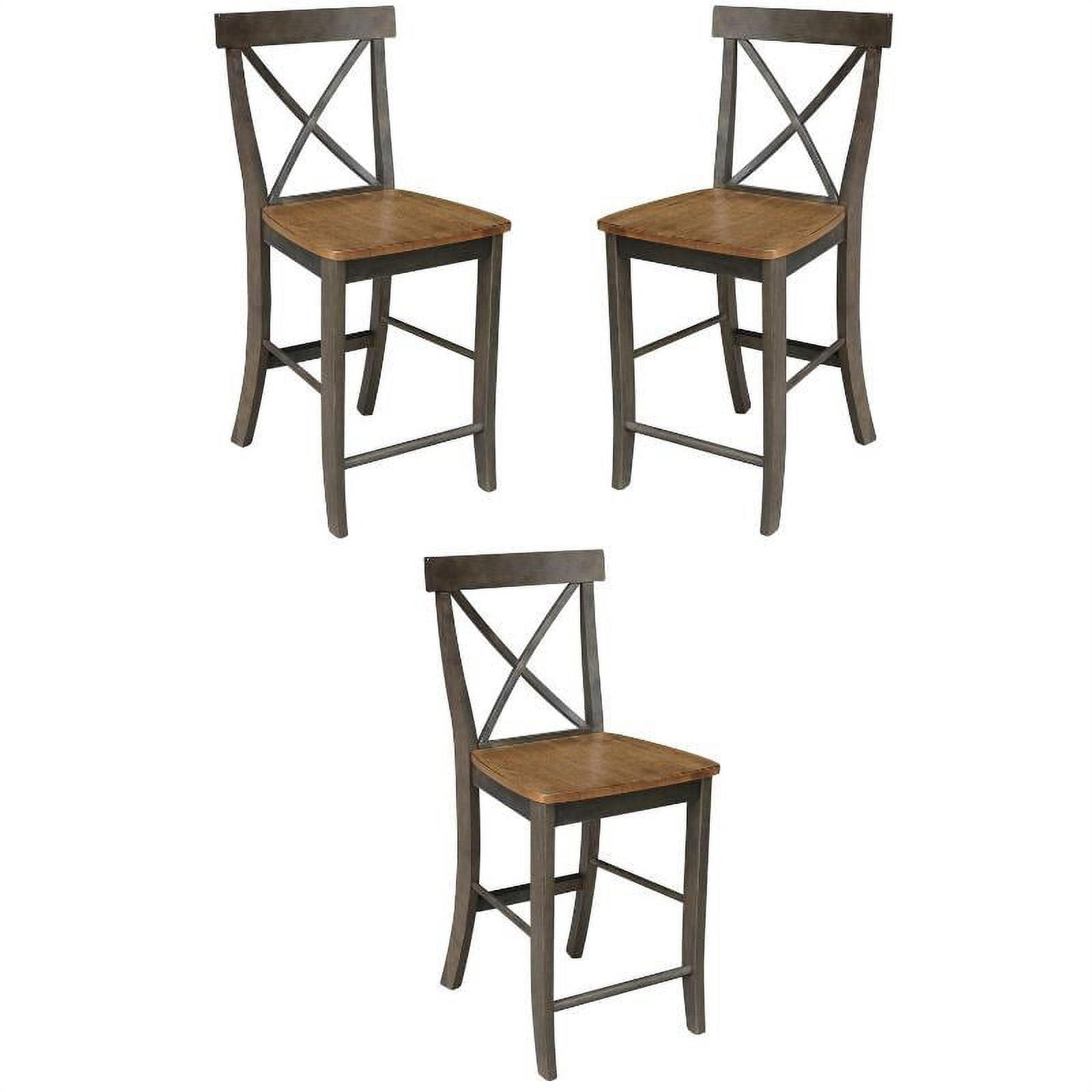 Home Square X-Back Counter Height Stool in Hickory/Washed Coal - Set of ...