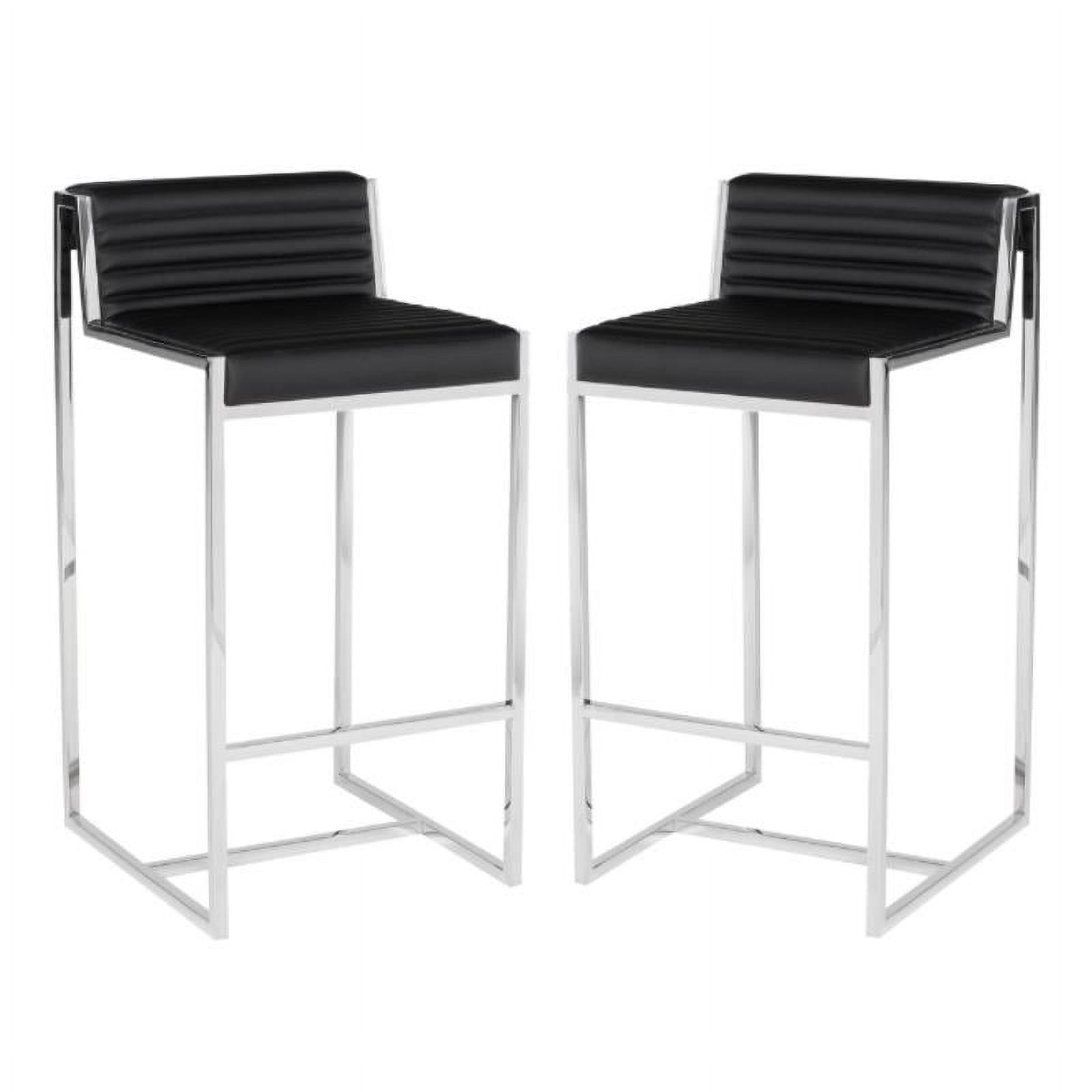 Home Square Zola 30" Leather Bar Stool in Black and Silver Set of 2