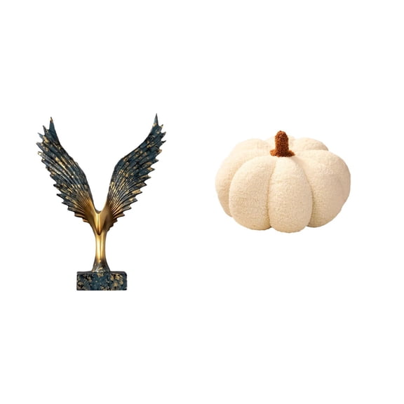 Home Statue Wing Sculpture Pumpkin Pillow Set Resin Plush Material for Living Room Bedroom Decor