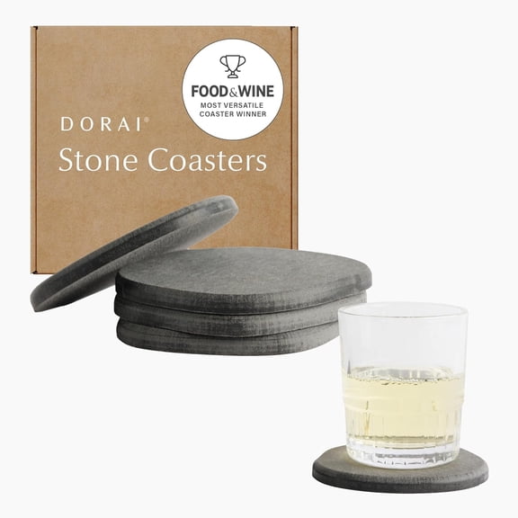 Home Stone Coaster Set  4 Absorbent Diatomite Coasters for Instant Drying, Modern Design, Slate Stone