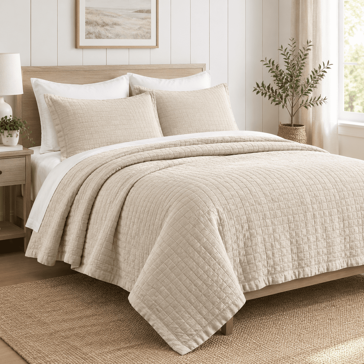 Home Stonewashedton Quilt Set Full Queen Size Flax Beige - Walmart.com
