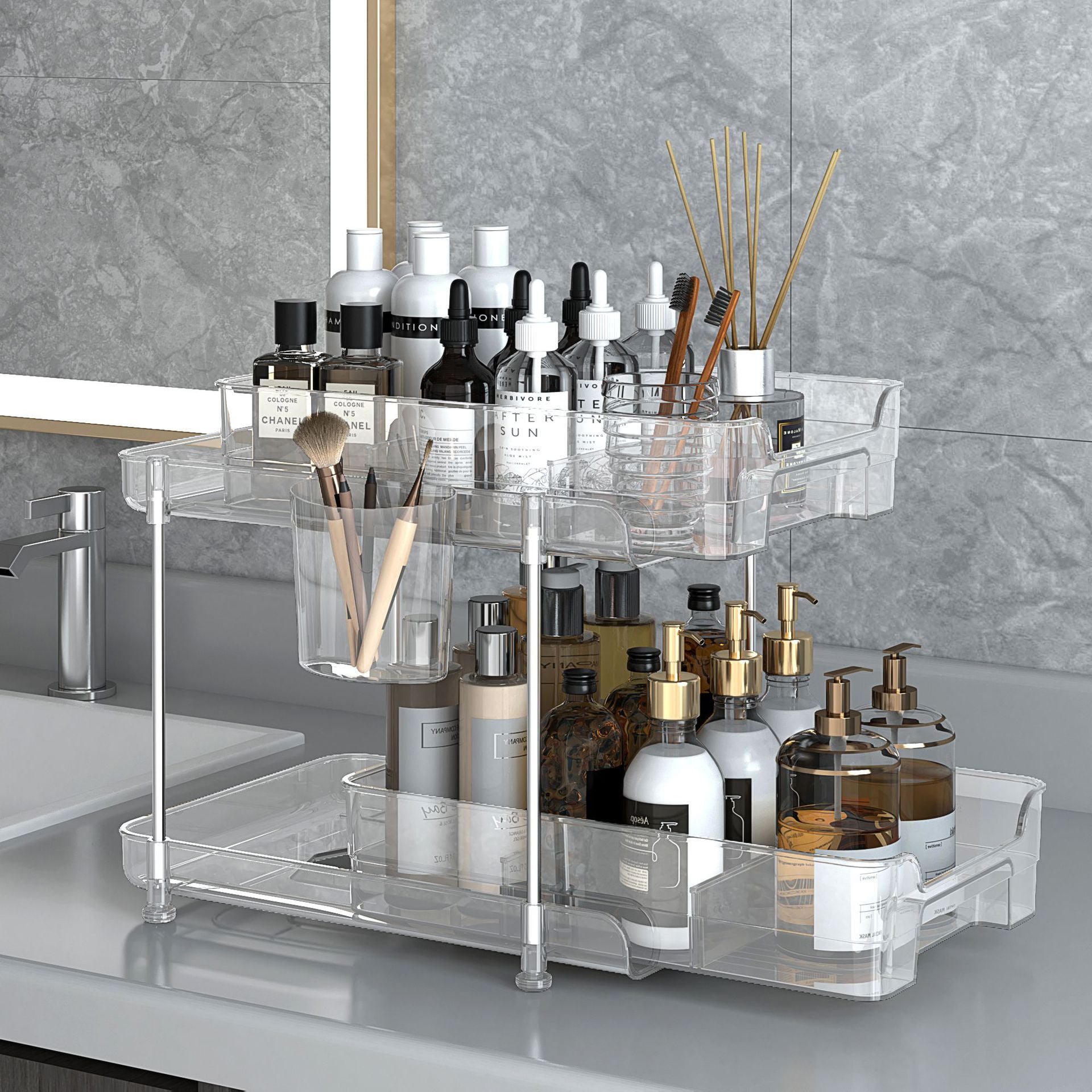Home Storage 2 Tier/3 Tier Bathroom Vanity Counter Organizers, Pull Out ...