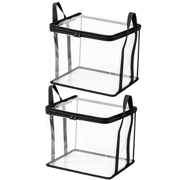 Home Storage and Organization Set, 2-Pack Clear Storage Bin with Handle, Clothing Organizer for Closet and Bedroom Use, Dorm Room Organization and Storage Container, Thick