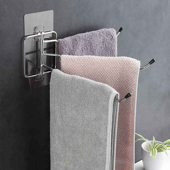 Home Storage - Towel Bar 180 Degree Towel Rack Bathroom Kitchen Wall-mounted Owel Rack Hooks Hangers Holders